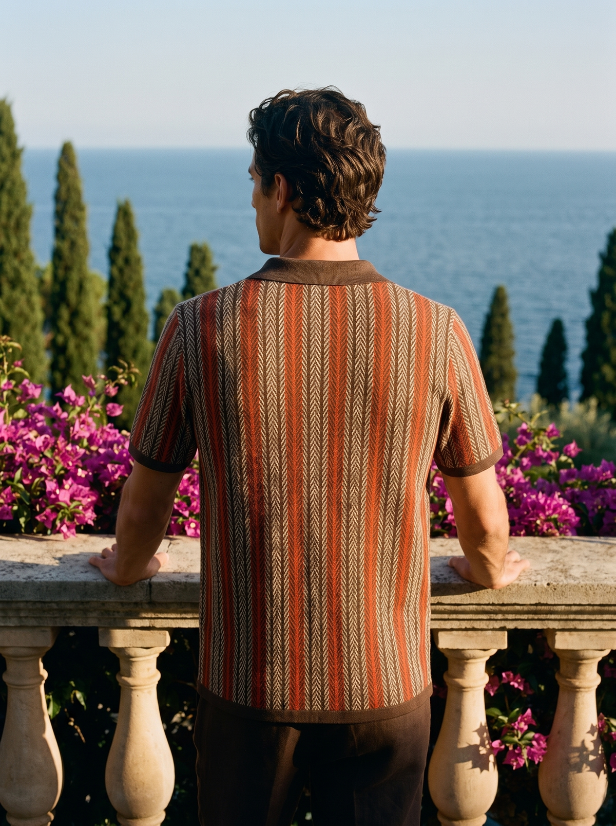 Monte Carlo | Prążkowane Polo z Dzianiny w Paski na Guziki