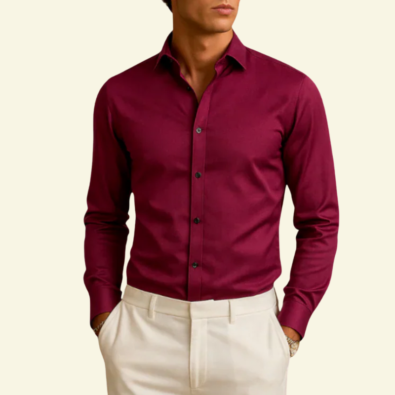 Koszula męska slim fit w kolorze jasnego bordo z kontrastowymi guzikami — Lubomirske