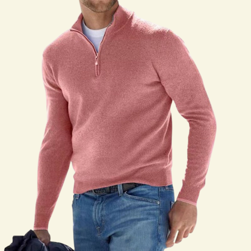 Sweter męski z mieszanki wełny w odcieniu delikatnego różu, subtelny i stylowy w casualowym wydaniu — Lubomirske