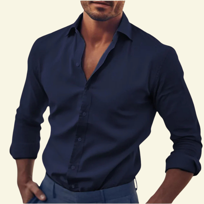 Granatowa koszula męska z bawełny w kroju slim fit, klasyczny styl — Lubomirske