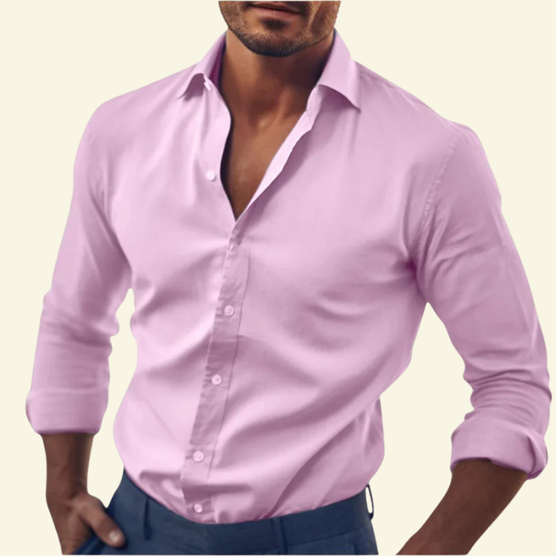 Różowa koszula męska z bawełny w kroju slim fit, styl old money — Lubomirske
