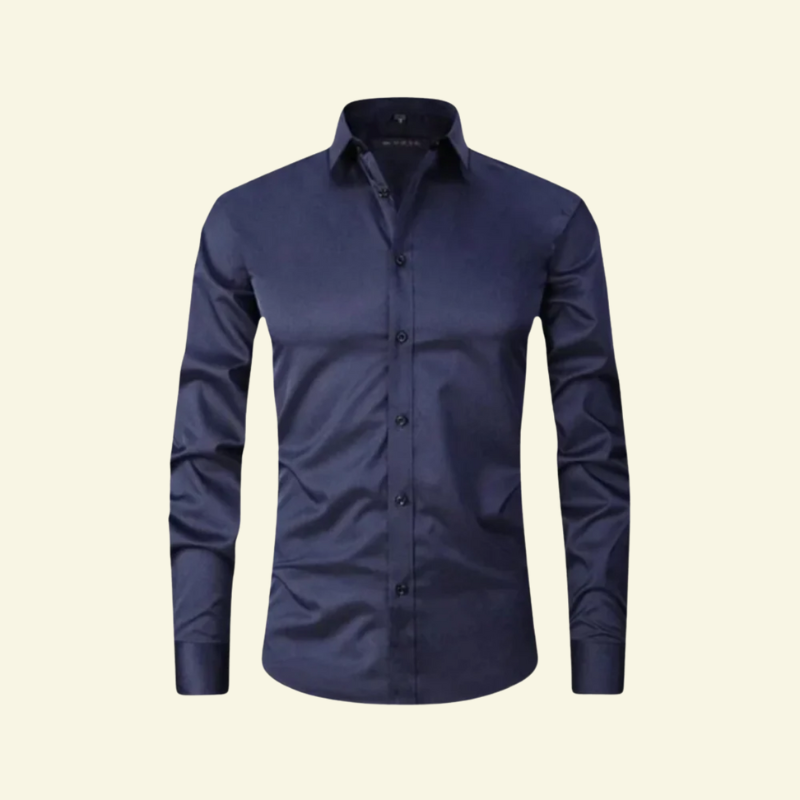 Granatowa koszula męska slim fit z kontrastowymi guzikami, elegancka i ponadczasowa — Lubomirske