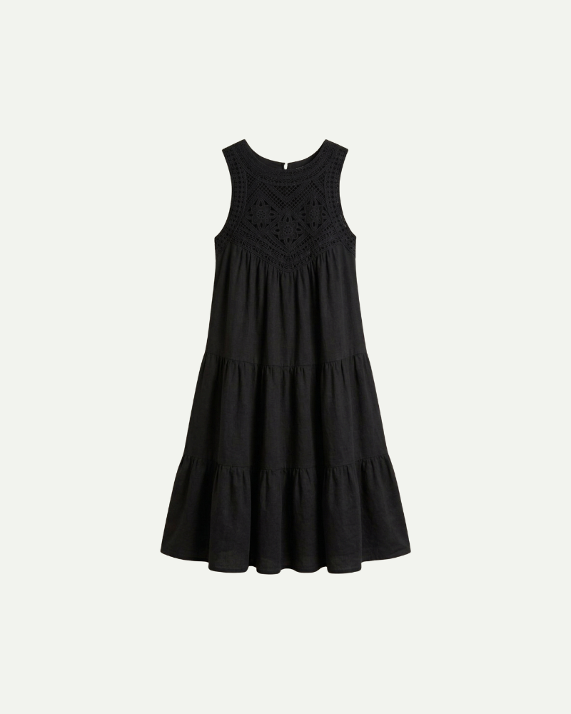 Czarna sukienka halter koronkowa damska linia A bez rękawów warstwowa letnia