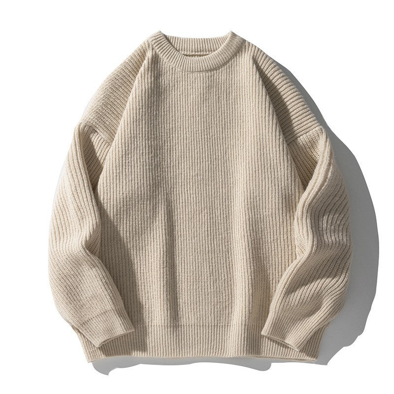 Beżowy sweter oversize męski Lucas z gęstej prążkowanej dzianiny — Lubomirske