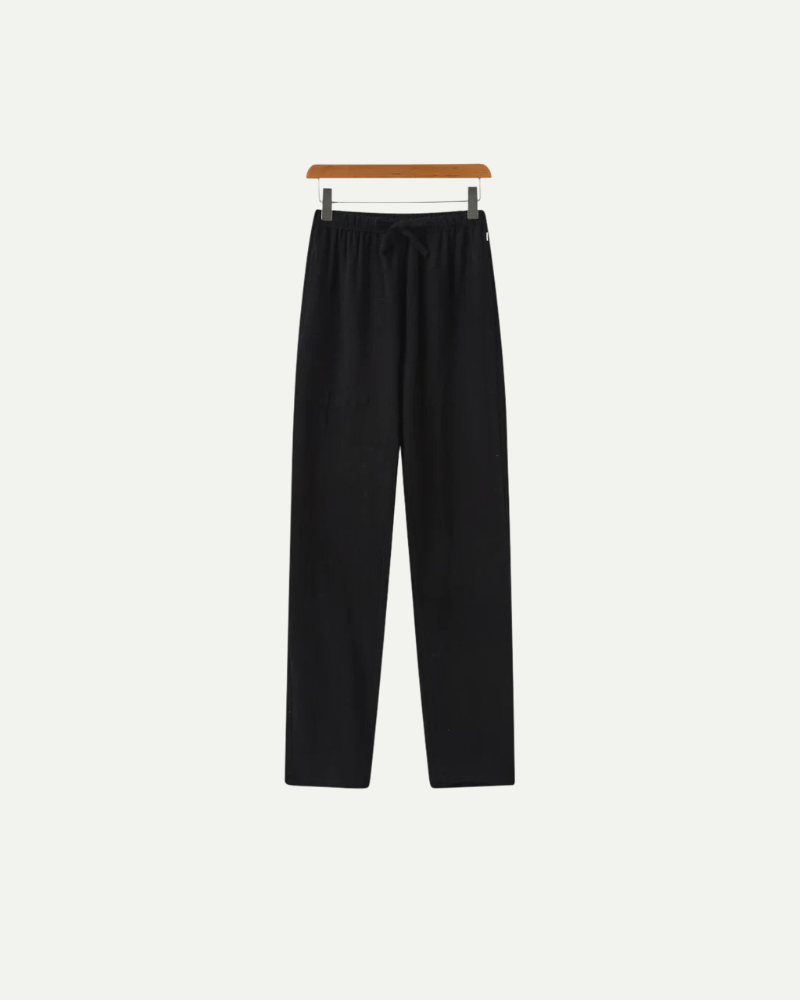 Czarne spodnie lniane męskie slim fit elastyczna talia przewiewne spodnie