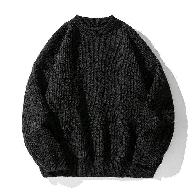 Czarny prążkowany sweter oversize męski z opuszczoną linią ramienia — Lubomirske