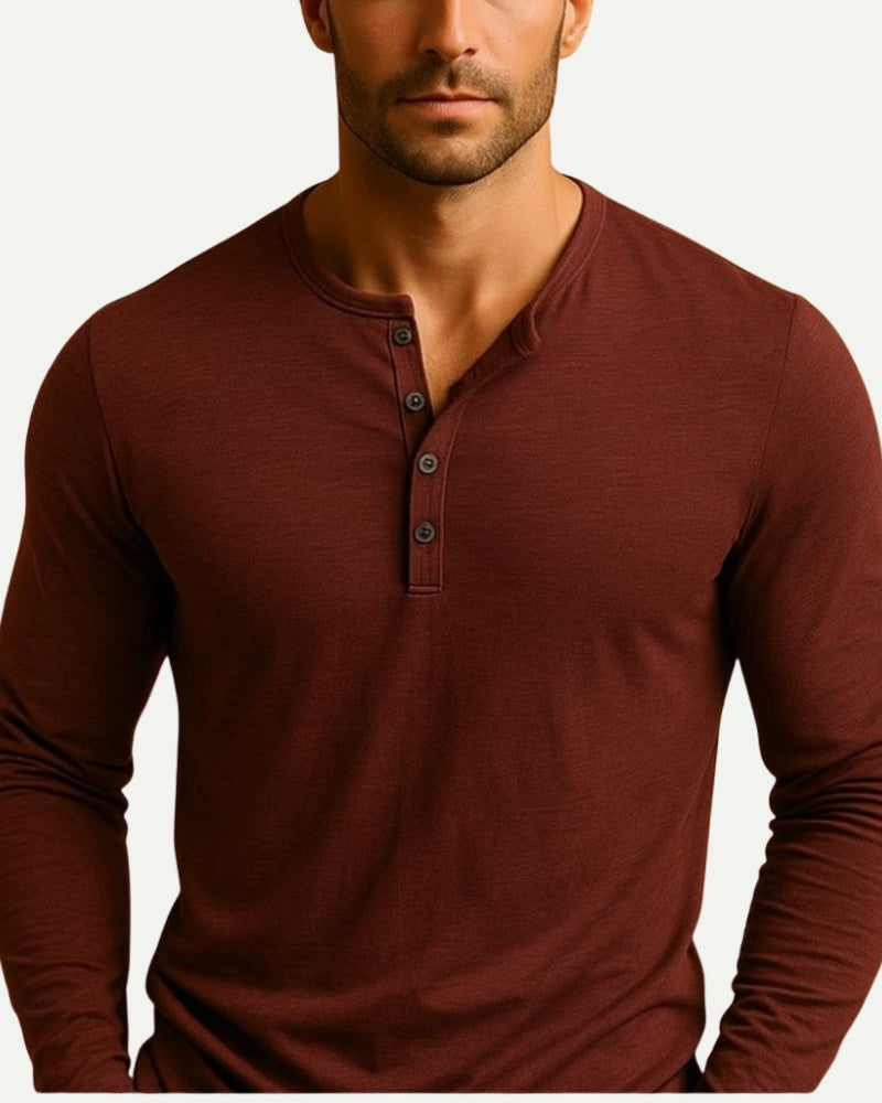 Męska koszulka henley Florent z długim rękawem, khaki – ujęcie główne | Lubomirske