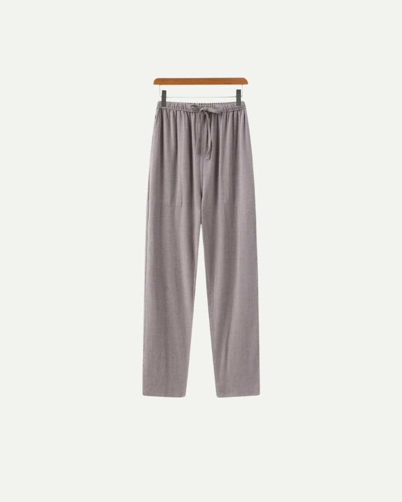 Szare spodnie lniane męskie slim fit elastyczna talia lekkie spodnie letnie