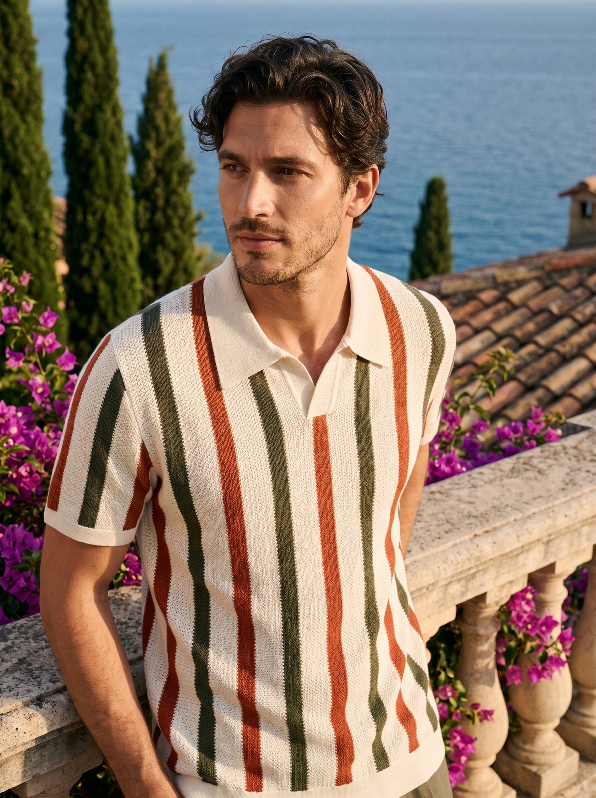 Palermo | Prążkowane Polo z Dzianiny z Kołnierzem Johnny