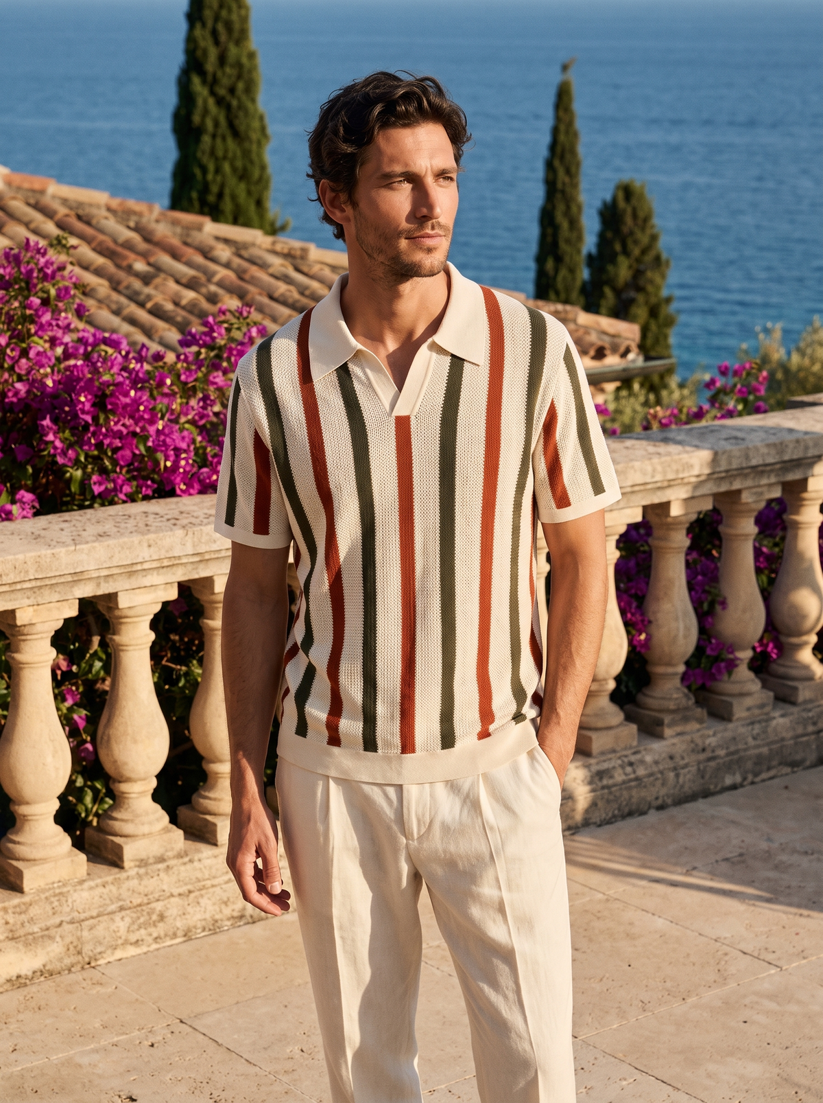 Palermo | Prążkowane Polo z Dzianiny z Kołnierzem Johnny