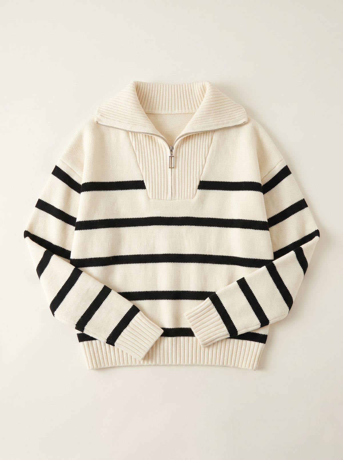 Nevaeh | Sweter Polo w Paski z Krótkim Zamkiem