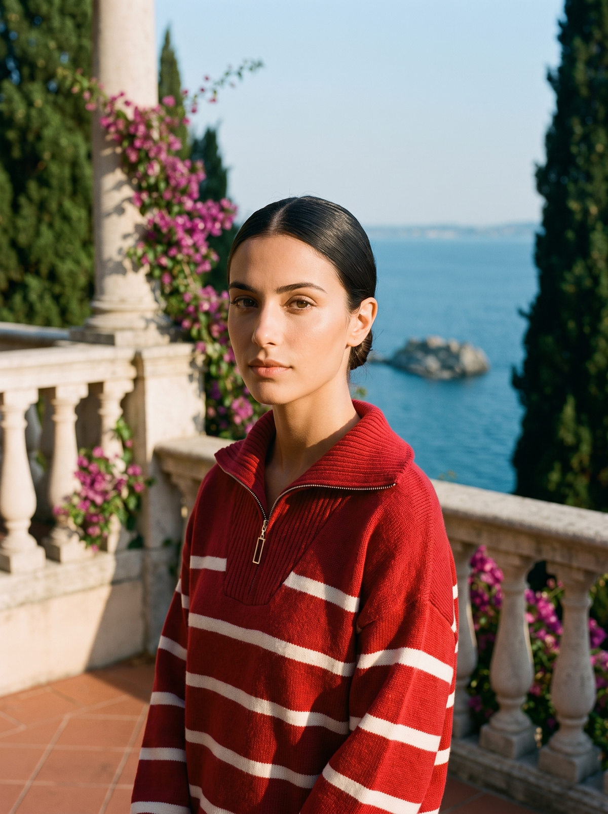 Nevaeh | Sweter Polo w Paski z Krótkim Zamkiem
