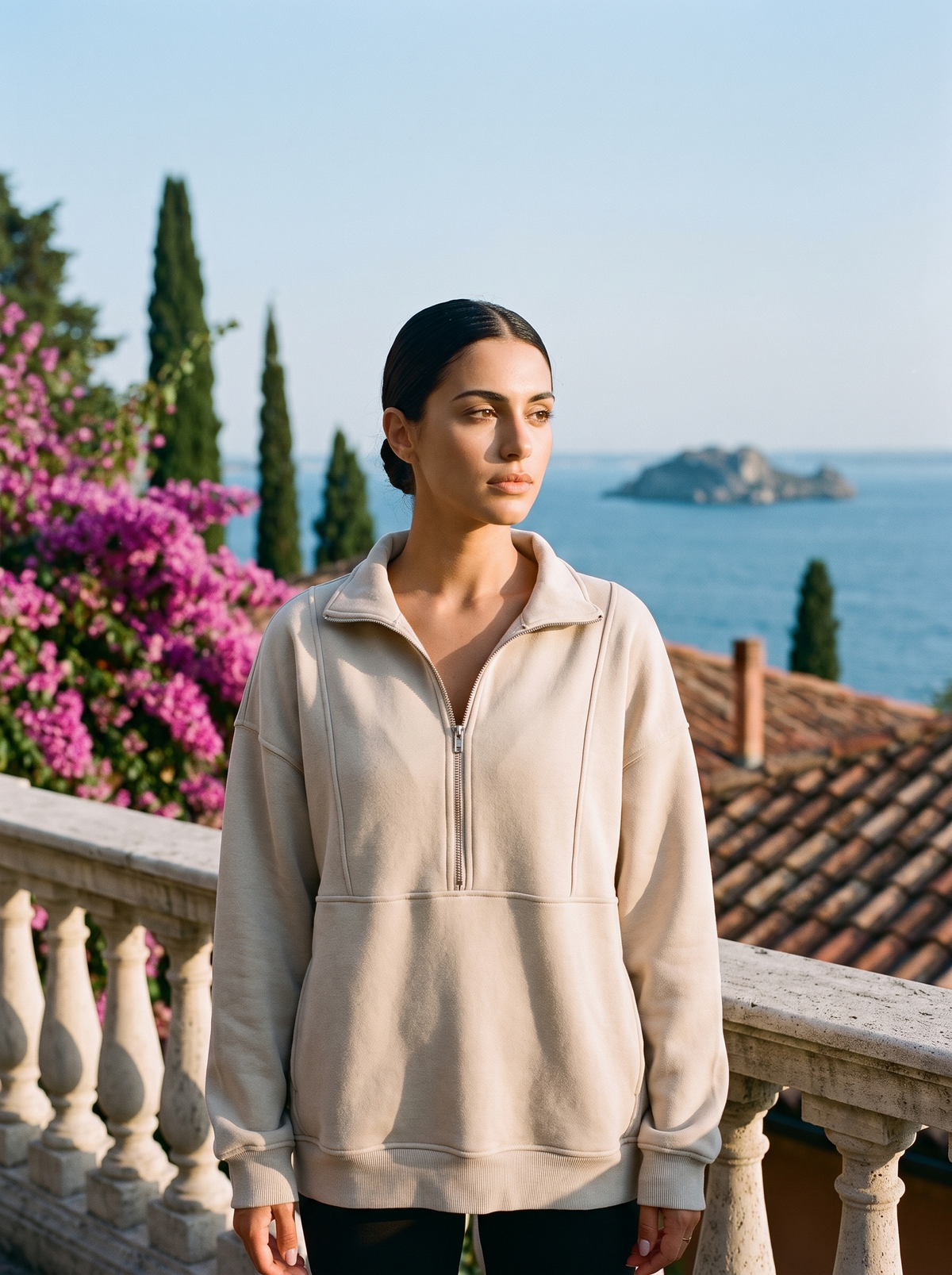 Psalm | Oversize'owa Bluza z Krótkim Zamkiem i Kieszenią