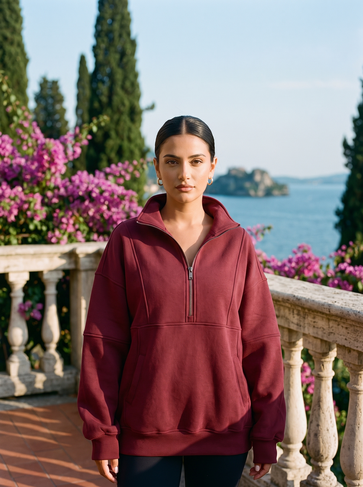 Psalm | Oversize'owa Bluza z Krótkim Zamkiem i Kieszenią