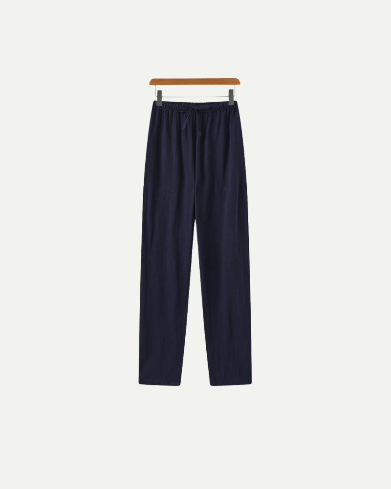 Granatowe spodnie lniane męskie slim fit lekkie przewiewne spodnie letnie