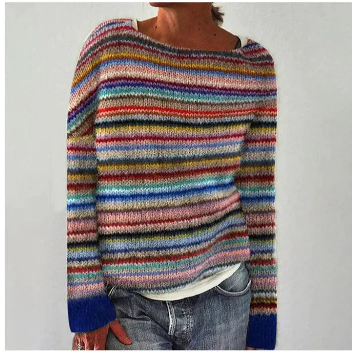 Sweter damski oversize w kolorowe pasy z miękkiej włóczki — Lubomirske