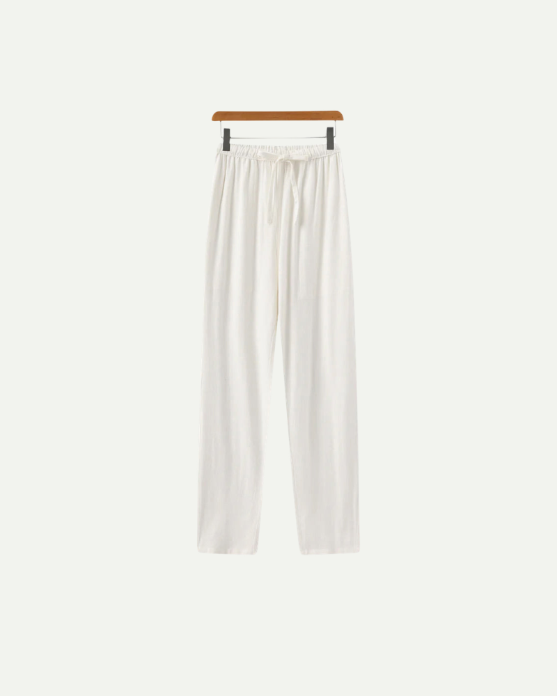 Białe spodnie lniane męskie slim fit elastyczna talia lekkie spodnie letnie