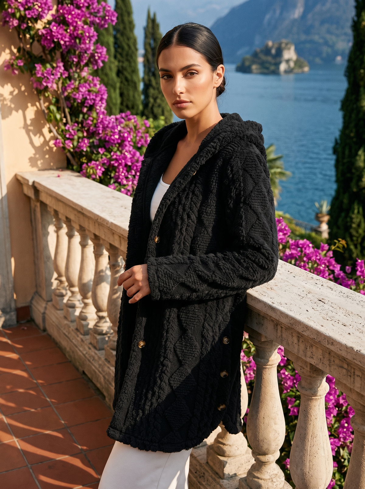 Adriana | Pluszowy Kardigan z Kapturem Longline