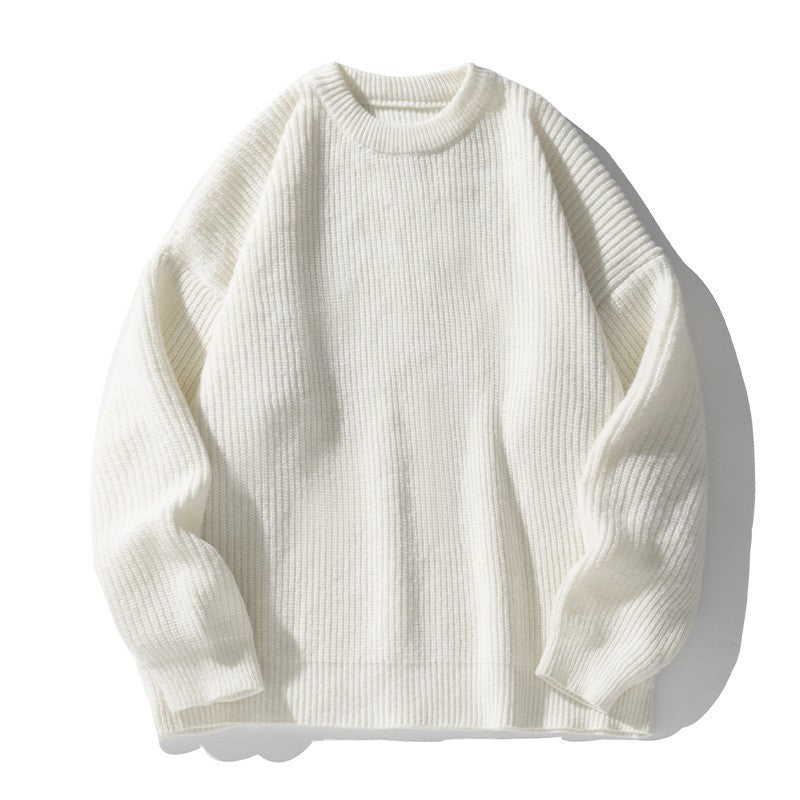 Sweter oversize męski w kolorze złamanej bieli z okrągłym ściągaczowym dekoltem — Lubomirske